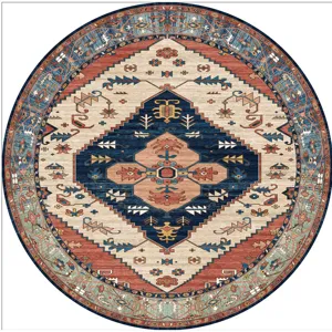 Tapis rond vintage style bohème motif floral faux cachemire pour salon chambre décoration sol