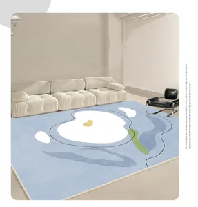 Modern minimalist living room large area rug with abstract blue white floral pattern for home decor