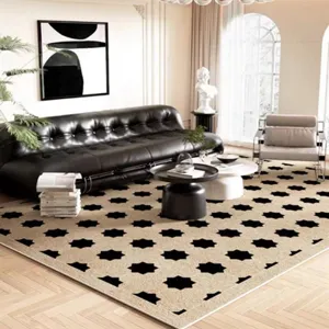 Detailed view of the modern luxury living room carpet featuring a stylish geometric pattern.