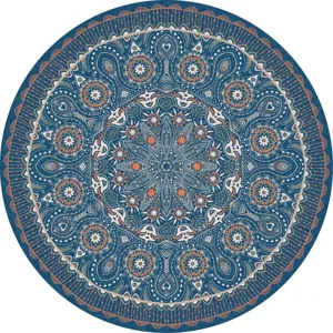 Tapis rond mandala floral bohème, magnifique tapis de style ethnique rétro pour salon.