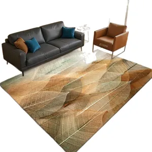 Vintage leaf pattern crystal velvet living room carpet rug, anti-slip and easy to clean.