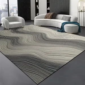 Tapis de salon moderne abstrait à rayures ondulées noires et blanches pour décoration