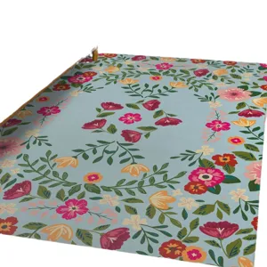 Nordischer Blumen Teppich für Wohnzimmer, modernes minimalistisches blaues Teppichmodell