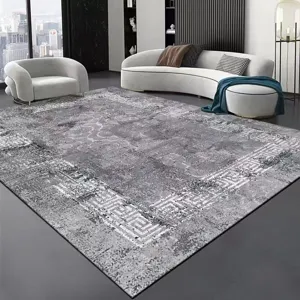 Modern luxury grey living room carpet with a classic geometric border for home decor