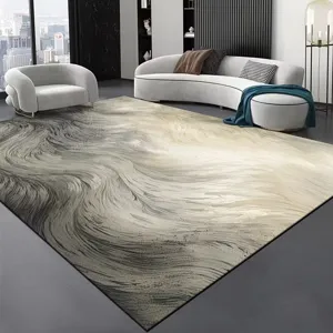 Tapis moderne style encre abstrait dans le salon, affichant texture détaillée et design.