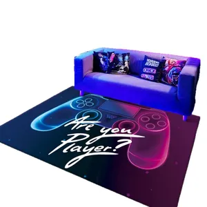 Gaming controller patterned area rug for living room and bedroom, non-slip decorative floor mat.