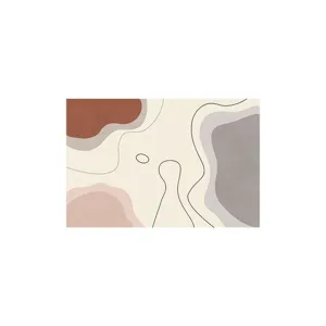 Modern minimalist abstract area rug with soft organic shapes for living room and bedroom decor.