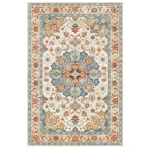 Detailed view of vintage Persian bohemian rug showcasing intricate design and rich colors.