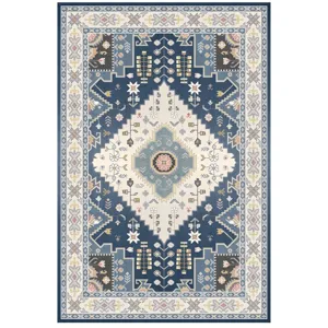 Detailed view of vintage Persian bohemian rug pattern showing intricate traditional geometric motifs.