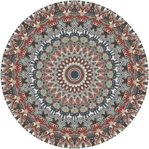 Tapis rond bohème vintage mandala floral tapis circulaire pour salon chambre coucher vue principale