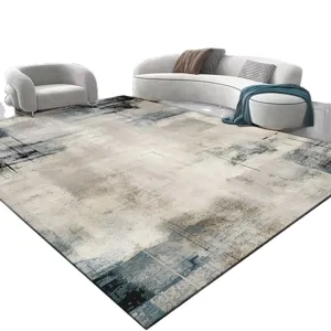 Tapis de salon grand format style encre abstrait moderne en velours cristal résistant