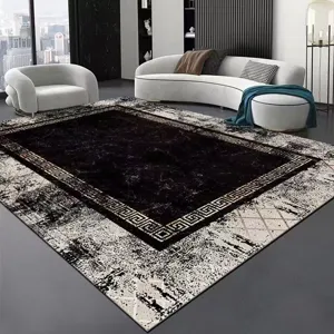 Modern minimalist living room rug with elegant geometric pattern and durable texture detail.