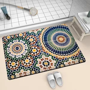 Tappetino da Bagno Geometrico in Piastrelle Marocchine Antiscivolo in Velluto Tecnico Tappeto da Pavimento Assorbente Lavabile Morbido per Casa