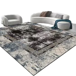 Modern minimalist living room large area rug abstract vintage geometric pattern gray floor carpet