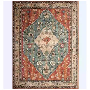 Detailed Persian vintage rug close-up featuring classic bohemian geometric patterns and rich colors.