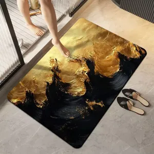 Alfombrilla de Baño Visual Dorada Moderna Absorbente Antideslizante Alfombra de Tierra de Diatomeas para Hogar Cocina