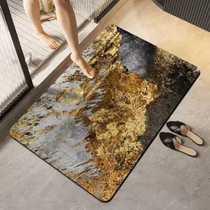 Alfombra de baño abstracta dorada de lujo, superabsorbente y antideslizante para el hogar.