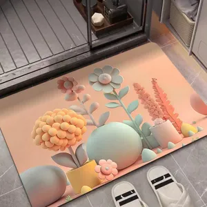 Detail view of a 3D absorbent floor mat featuring floral patterns for bathroom and shower room.