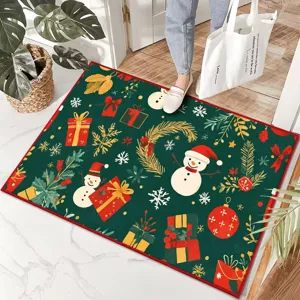 Christmas Doormat Festive Santa Claus Gnomes Pattern Non-Slip Crystal Velvet Floor Mat For Home Hallway Holiday Decor