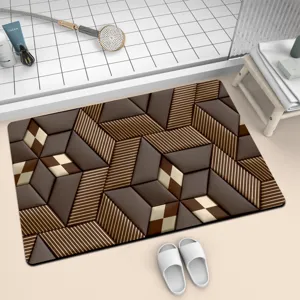 Absorbent diatomaceous earth bath mat quick dry anti slip geometric floor rug for bathroom