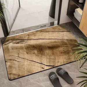 Wood grain bathroom floor mat absorbent non-slip door mat for entryway hallway home decor