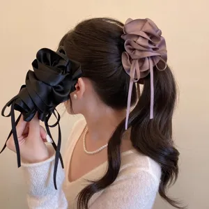 Pinza para Cabello con Lazo de Satén Estilo Coreano Elegante Cinta Garra Cabello Coleta Titular Plátano Vertical Horquilla Tocado Para Mujeres