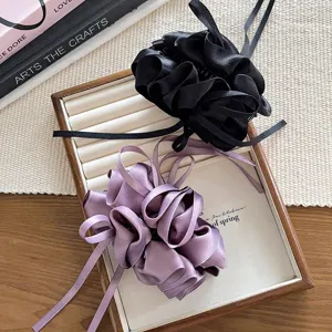 Pinza de pelo con lazo de satén estilo coreano, elegante clip vertical para peinados de mujer.