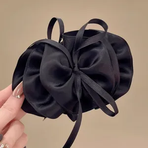 Horquilla de pelo con lazo de satén negro estilo coreano elegante cola de caballo