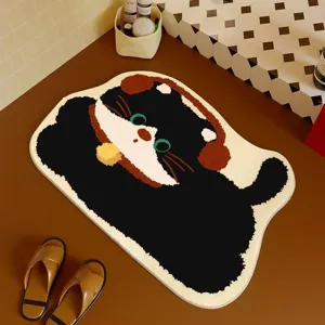 Cute Cartoon Cat Shaped Area Rug Non-Slip Floor Mat Faux Cashmere Cute Animal Carpet For Bedroom Living Room Bedside