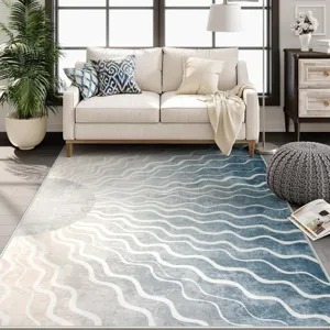 Nordic luxury living room area rug with modern abstract wave line design for home decor
