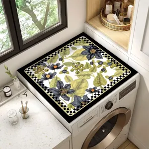 Copertura quadrata per lavatrice tappetino antipolvere con bordo a quadri e stampa floreale.