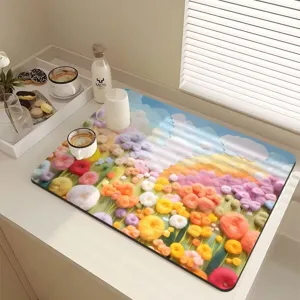 Detailed view of 3D floral absorbent kitchen draining mat, perfect for countertop use.