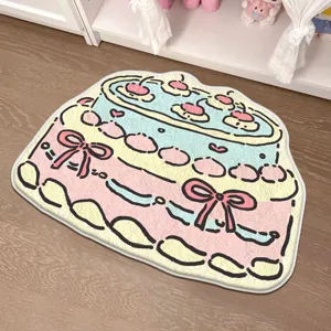Cute cake shaped fluffy bedroom bedside rug non slip irregular floor mat for home interior