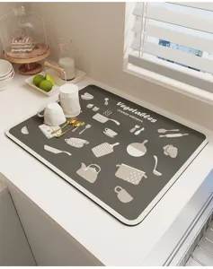 Küchen-Abtropfmatte für Geschirr und Besteck, saugfähige Silikon-Diatomeenerde-Matte für Theke.