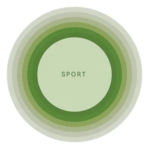 Detailed view of round skipping rope mat with green gradient concentric rings and sport text.