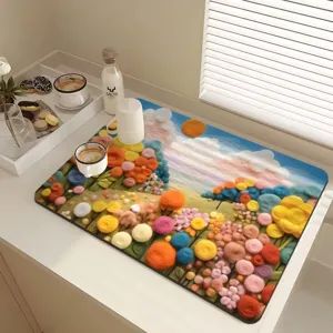 Naked Eye 3D Floral Draining Mat Kitchen Countertop Absorbent Mat Tableware Dish Wash Free Dining Table Mat