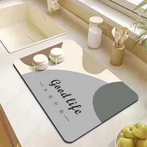 Tapis égouttoir de cuisine absorbant pour comptoir évier tapis antidérapant design gris.