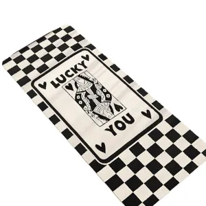 Black and white checkerboard rug with lucky you poker design, soft imitation cashmere.