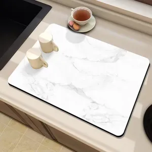 White marble kitchen drying mat absorbent tech cloth heat resistant anti slip counter mat
