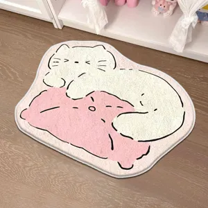 Cute plush cashmere-like cat irregular bedroom rug non-slip floor mat lovely decor