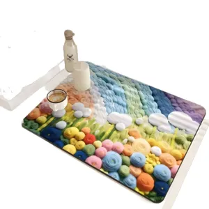 3D floral draining mat kitchen countertop absorbent pad colorful cloud tableware table mat