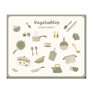 Küchen Abtropfmatte mit grünem Kochgeschirr Doodle Design, saugfähige Tischmatte für Theke.