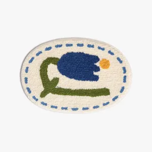Tufted Oval Floral Floor Mat Non-Slip Bedroom Rug Cute Aesthetic Home Decor Accent Pad