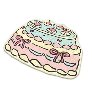 Cute fluffy irregular cake shape rug, soft non-slip bedside floor mat for bedroom decor.