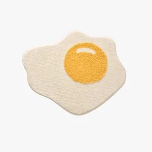 Cute fluffy fried egg shaped rug, soft plush bedside mat and cute floor mat for bedroom.