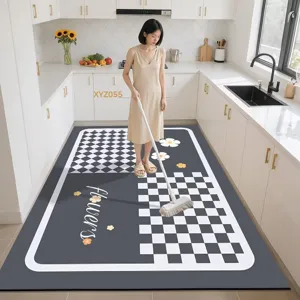 Large leather kitchen floor mat anti-slip waterproof oil-proof checkerboard rug home