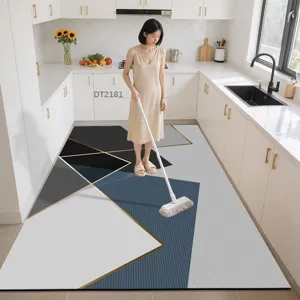 Modern geometric leather kitchen floor mat, waterproof, anti-slip, large area home decor.