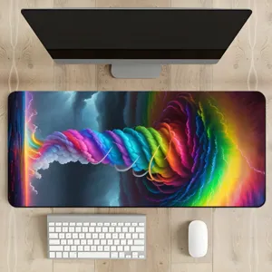 Grand tapis de souris arc-en-ciel coloré, détail antidérapant pour bureau et jeux.