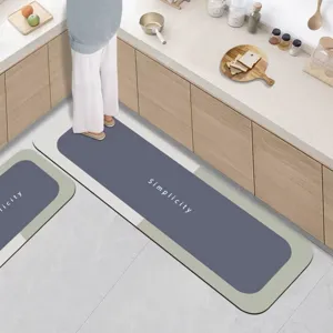 Detailed view of absorbent diatomaceous earth kitchen floor mat set in modern home setting.