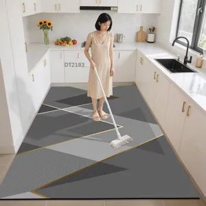 Modern grey geometric kitchen mat large anti-slip waterproof washable floor rug for home use